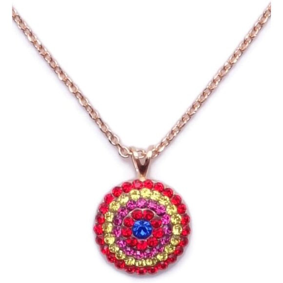 Mariana Pretty Woman Gold Circle Multicolor Mix Pave Pendant Necklace 1161 NWT - Picture 1 of 3